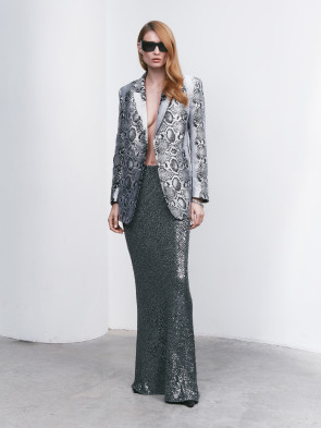 Long silver sequin skirt