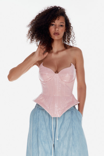 Baby Pink Sequin Corset #6