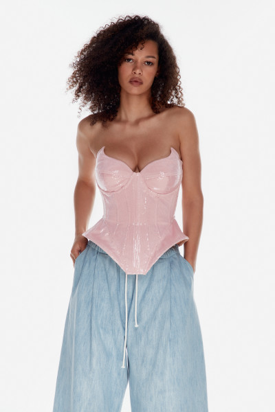 Baby Pink Sequin Corset #5