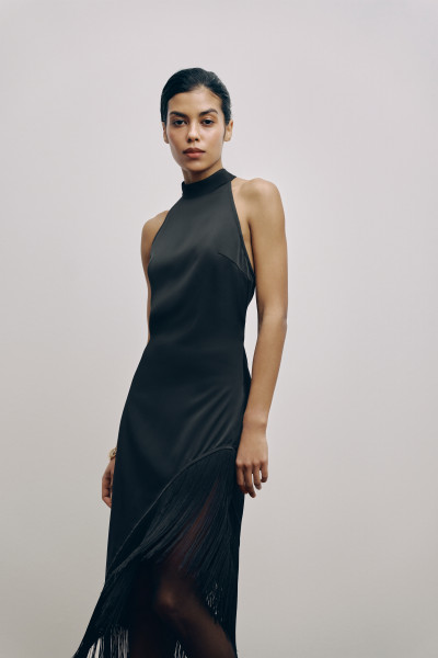 Fringe tie-back tunic black #8