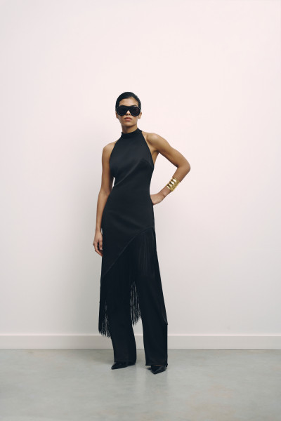 Fringe tie-back tunic black #10