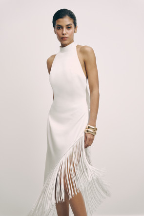 Fringe tie-back tunic ivory #1