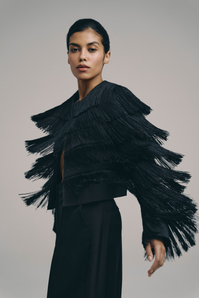 Noir Fringe Cape Jacket #5