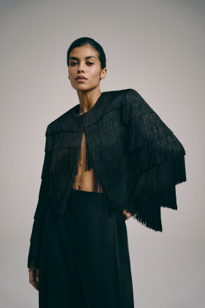 Noir Fringe Cape Jacket #2