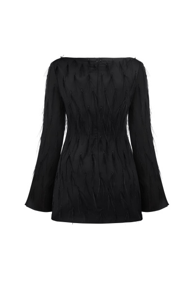 Black Satin Dress With Small Feathers #3