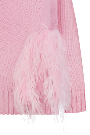 Pink oversized sweater with feathers