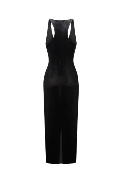 Black velour dress midi