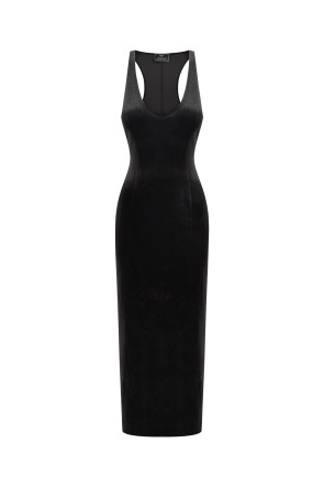 Black velour dress midi