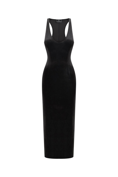 Black velour dress midi