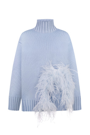 Blue Oversized Sweater With Feathers #1