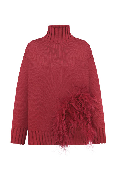 Burgundy Oversized Sweater With Feathers #1