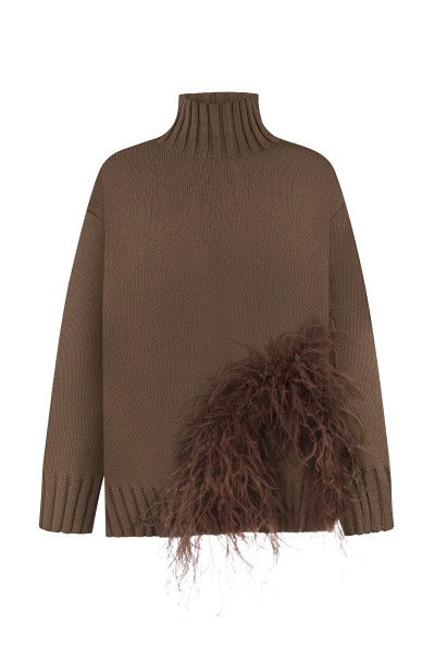 Сhocolate Oversized Sweater With Feathers #1