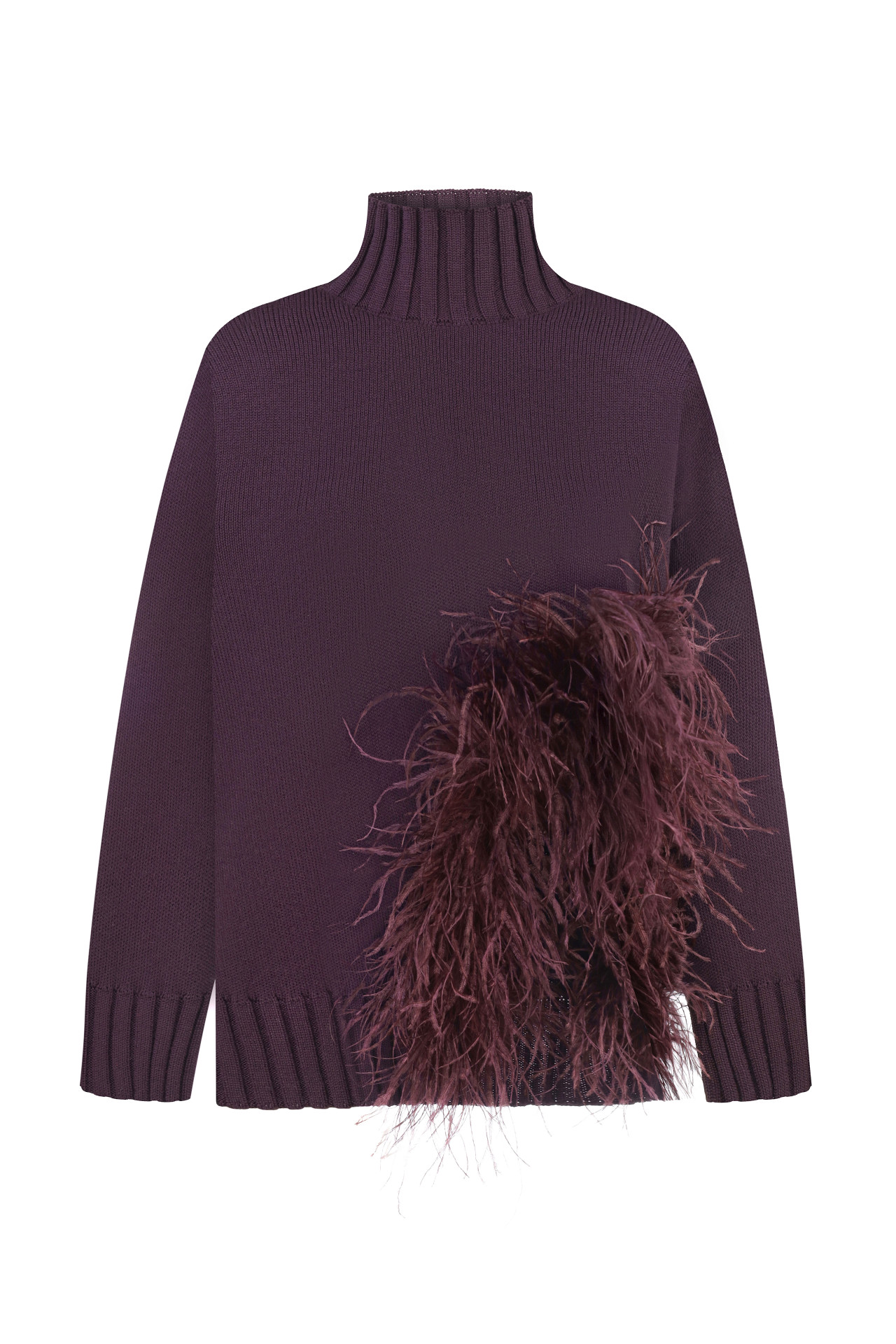 Plum Oversized Sweater With Feathers