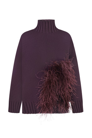 Plum Oversized Sweater With Feathers #1