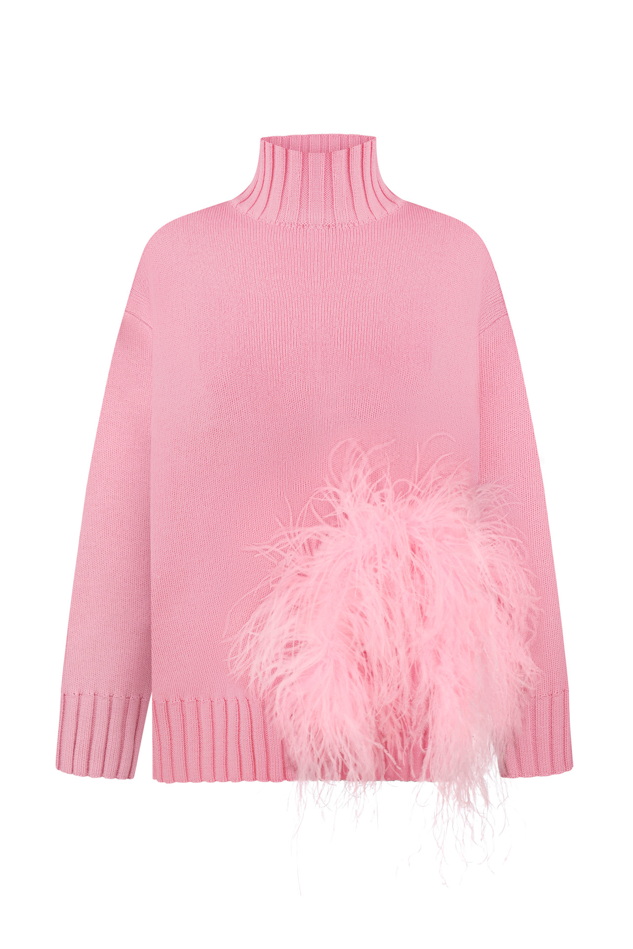 Jersey oversize rosa con plumas