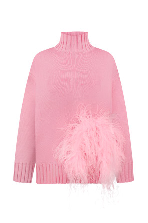 Pink Oversized Sweater With Feathers #1