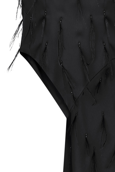 Black asymmetrical tunic with feathers