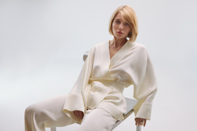 Silk kimono with elastane ivory