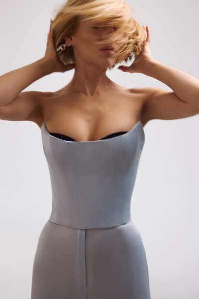 Pastel blue silk corset