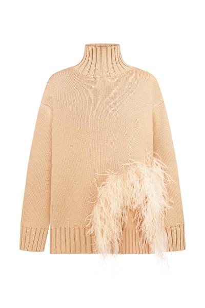Jersey oversize beige con plumas #1
