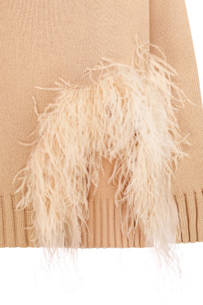 Beige Oversized Sweater With Feathers #2