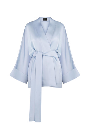 Silk kimono with elastane pastel blue