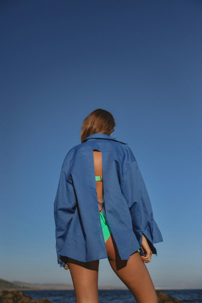 Linen Shirt Blue Curaçao #4
