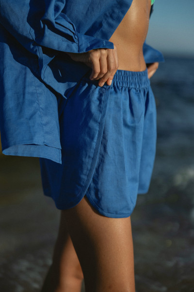 Linen Shorts Blue Curaçao #4