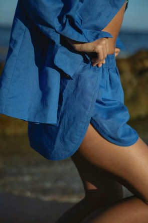 Linen Shorts Blue Curaçao #1