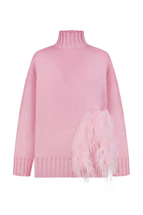 Pink oversized sweater with feathers