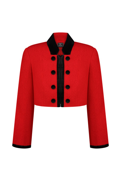 Red Tweed Jacket With Velour #1