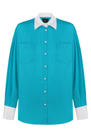 Cotton shirt cyan white collar