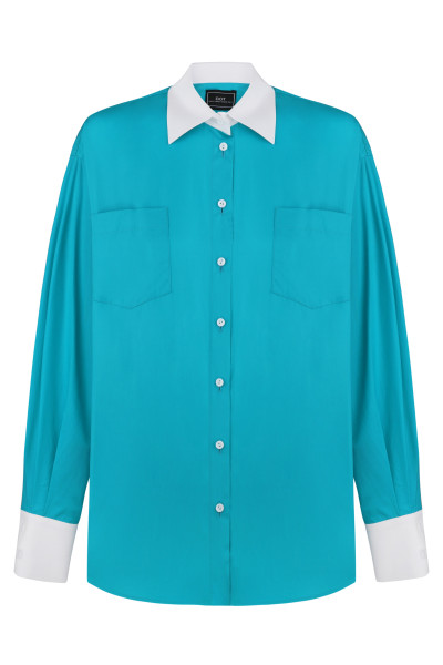 Cotton shirt cyan white collar