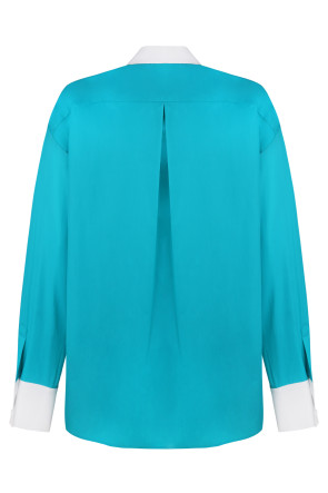 Cotton shirt cyan white collar