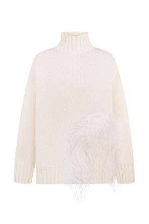 White Oversized Sweater With Feathers #1