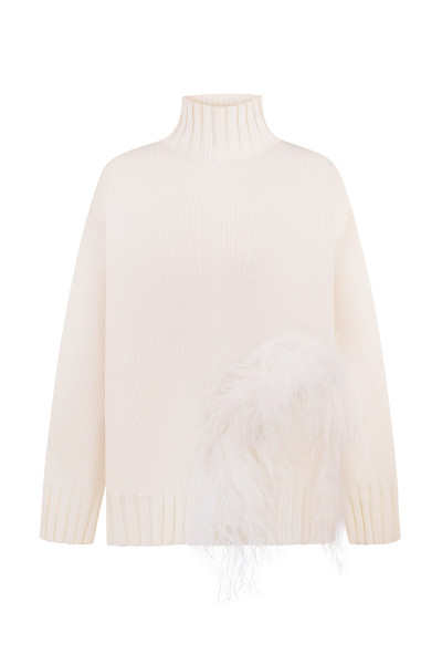 White Oversized Sweater With Feathers #1