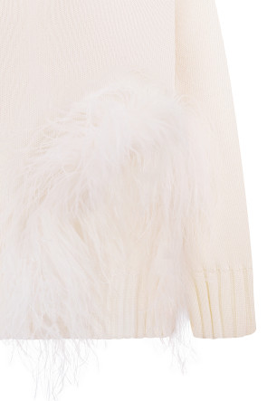 White Oversized Sweater With Feathers #2