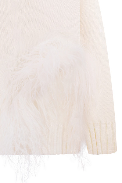 White Oversized Sweater With Feathers #2